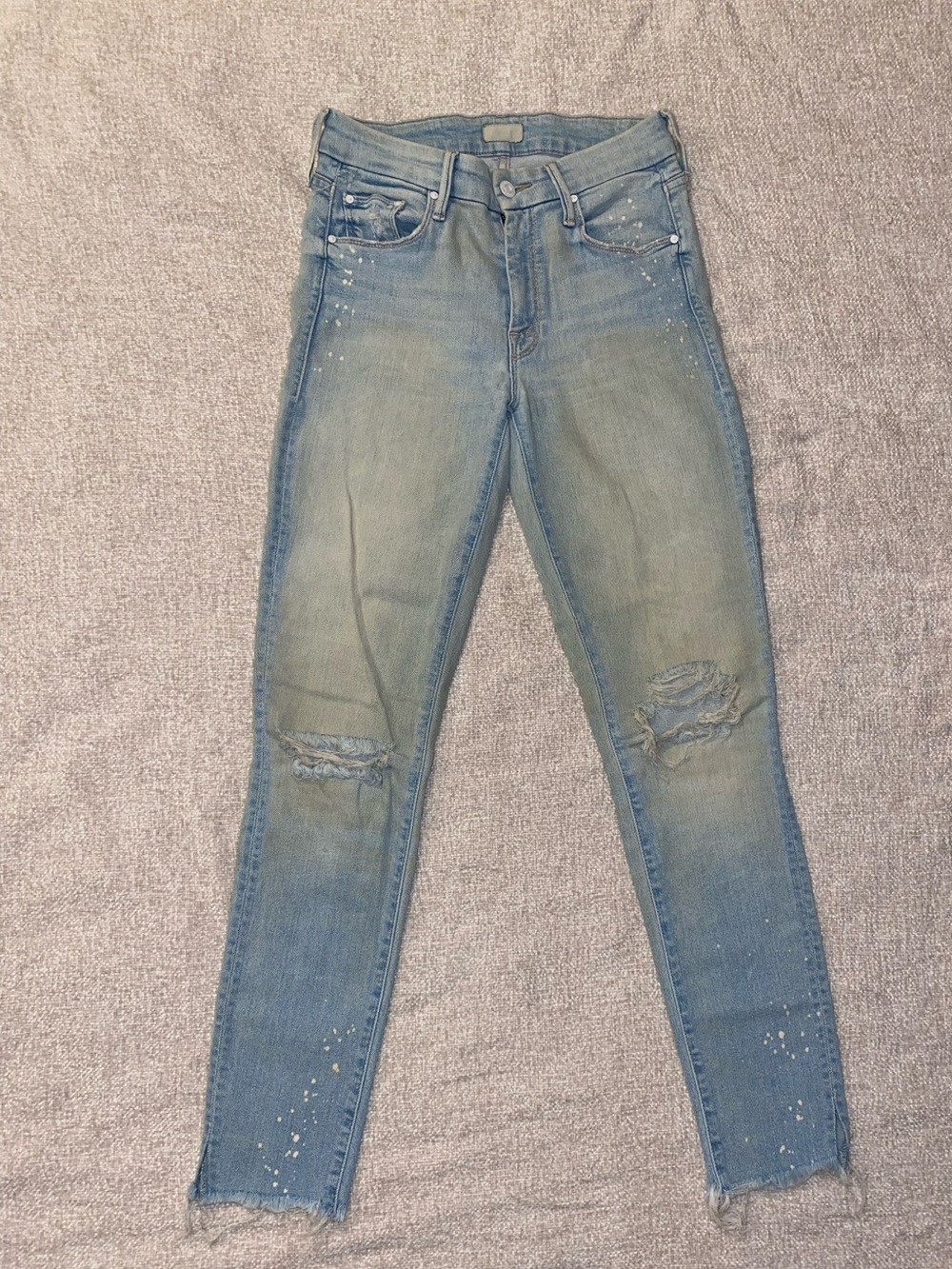 MOTHER The Looker Cropped Ankle Fray Distressed Paint Splatter Jeans Size 27